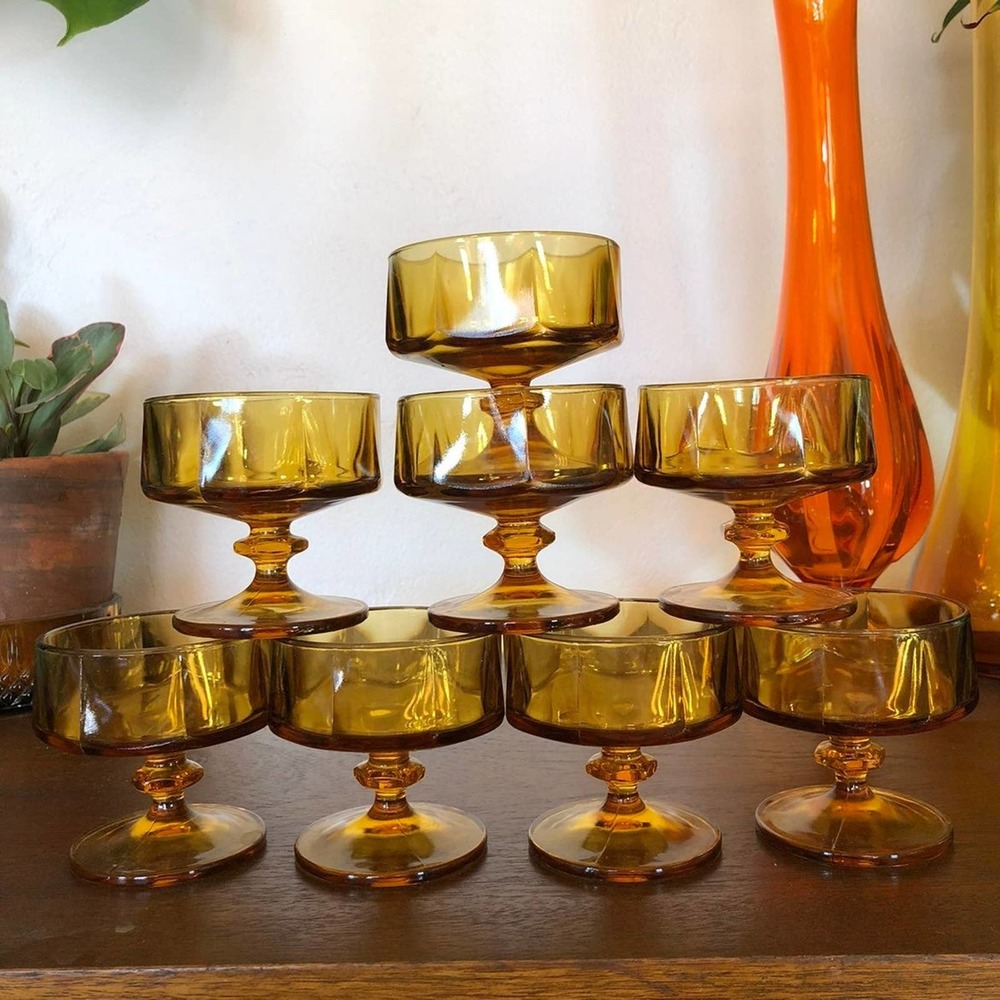 Set of 2 Amber Glass Sorbet Dishes